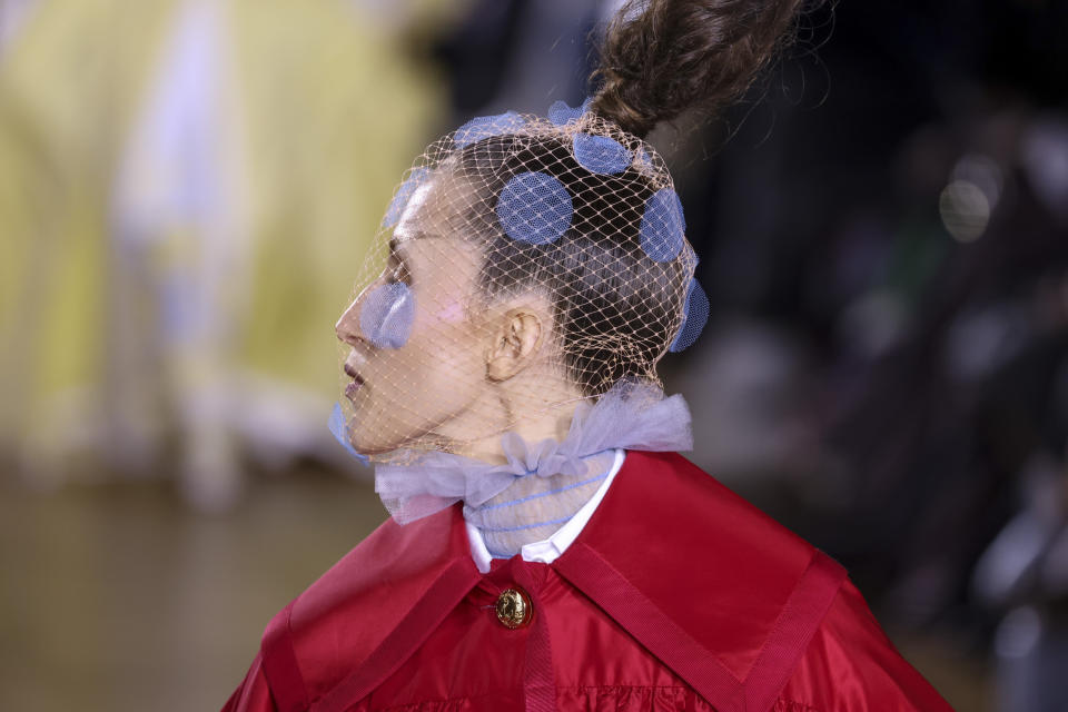 A model wears a creation for the Thom Browne ready-to-wear Spring/Summer 2023 fashion collection presented Monday, Oct. 3, 2022 in Paris. (Photo by Vianney Le Caer/Invision/AP)