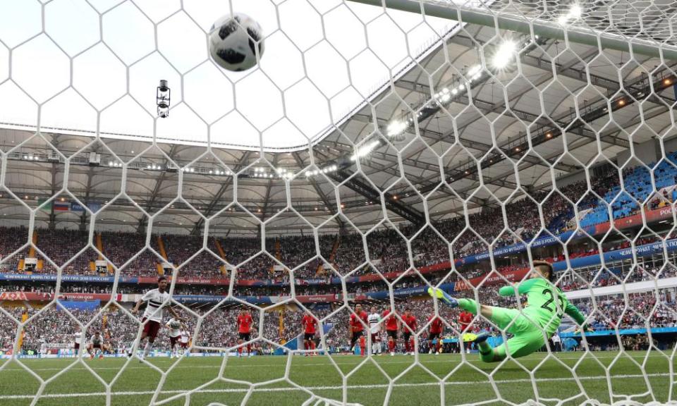 Carlos Vela scores for Mexico from the penalty spot.