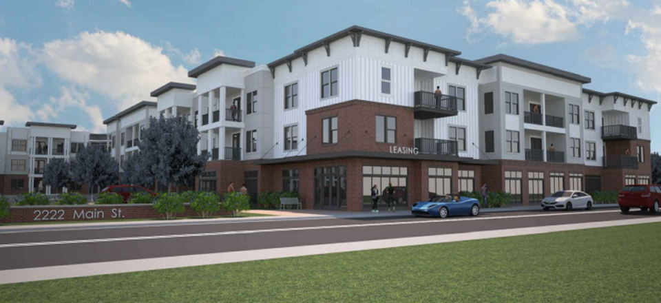 A rendering of the 2222 Main Street luxury apartments planned between Scott and Franklin streets.