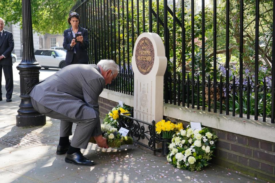 John Murray lays a wreath at a memorial service for Pc Yvonne Fletcher (Dominic Lipinski/PA) (PA Wire)