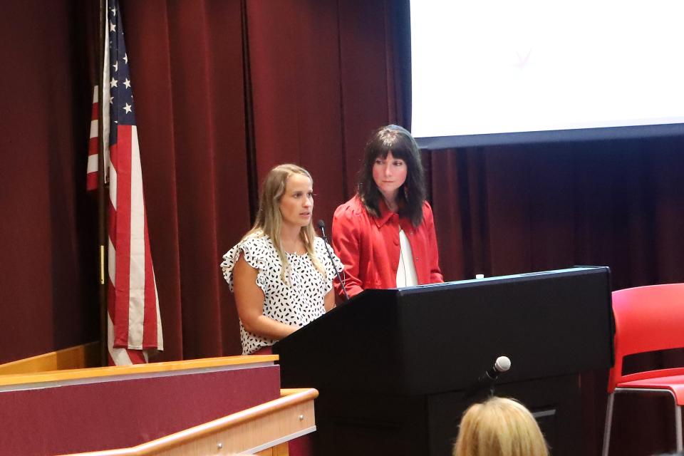 Nicole Fluth and Rana DeBoer present their findings and recommendations to help ease the local childcare crisis at an event Monday, June 26, in Sioux Falls.