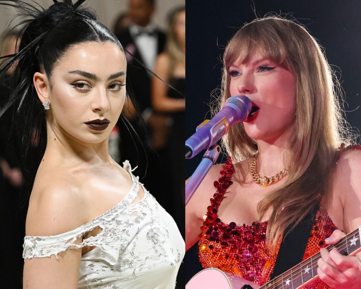 Photos : À gauche : Charli XCX (Photo by Gilbert Flores/Variety via Getty Images) - À droite : Taylor Swift (Photo by Kevin Mazur/TAS24/Getty Images for TAS Rights Management)