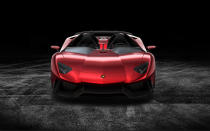 Starting with the everyday 700-hp Aventador, Lamborghini taunted the bull even further by removing the roof, adding several aerodynamic panels and generally shucking weight from a car that only had 3,472 lbs. to begin with. Even the seat fabrics have been swapped for something Lamborghini calls "Carbonskin," a fabric made from carbon fibers that's at least a decade away from being used on a teenager's hat. With no windshield, the interior has to get some form of waterproofing; the rear mirror pops up like Wall-E's head from the center of the dash. It and the roll bars behind the driver are the highest points in the car.