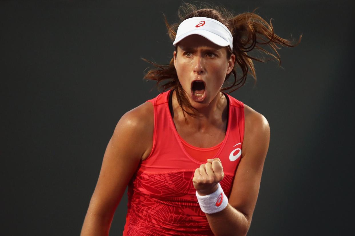 Konta celebrates defeating Lara Arruabarrena: Julian Finney/Getty Images