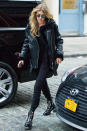 <p><strong>26 October</strong> Gigi Hadid looked cool and casual in a leather jacket, black skinny jeans and chunky patent boots.</p>