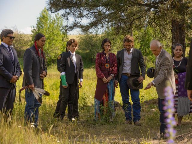 Monica (Kelsey Asbille) and Kayce (Luke Grimes) bury their son John in &quot;Yellowstone&quot; season five, episode four.