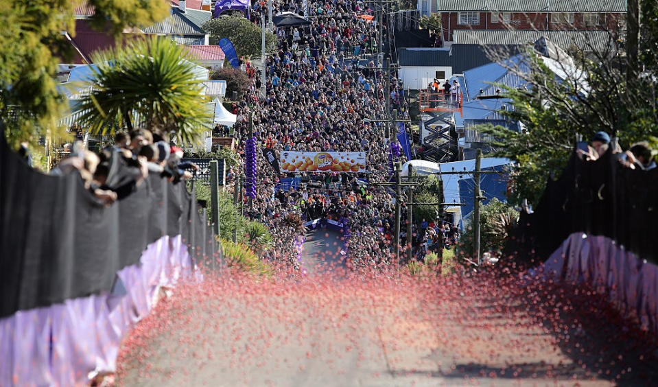 Candy rolling down a steep hill