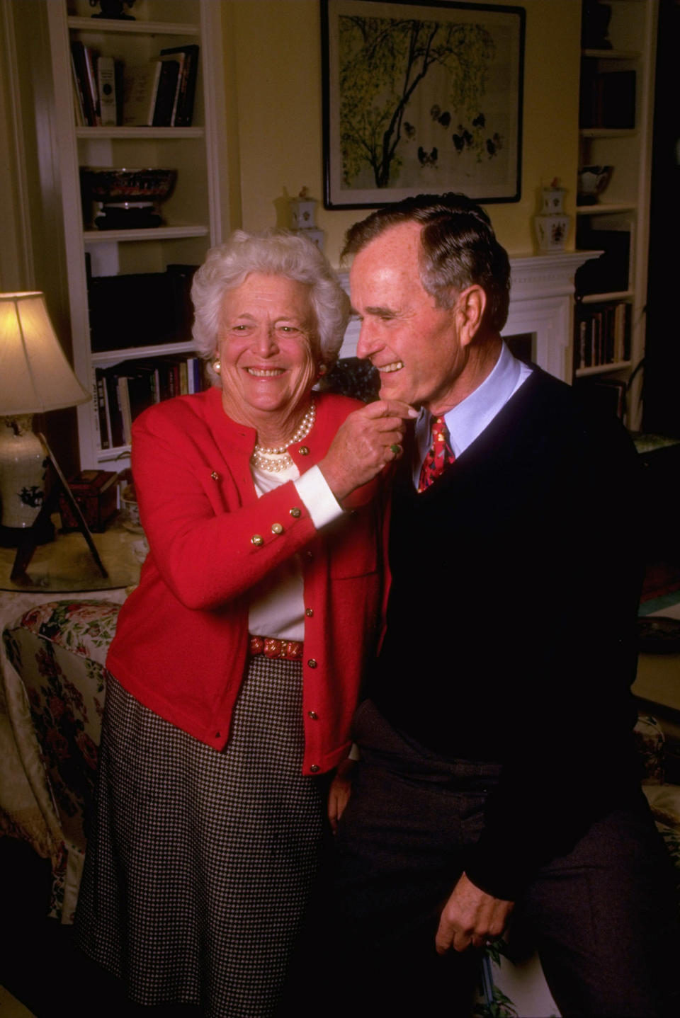 Former First Couple Barbara and George H.W. Bush enjoying life after presidency, in their living room at home in Houston, TX, 1994.