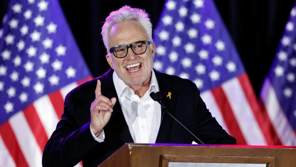 Keynote speaker actor and producer Bradley Whitford speaks during the Florida Democratic Party’s annual Leadership Blue Weekend at the Fontainebleau Hotel in Miami Beach, Florida, on Saturday, July 8, 2023.