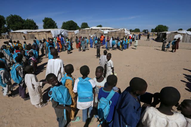 Children at a Unicef school program at the Muna internally displaced people (IDP) camp in Maiduguri, Nigeria.