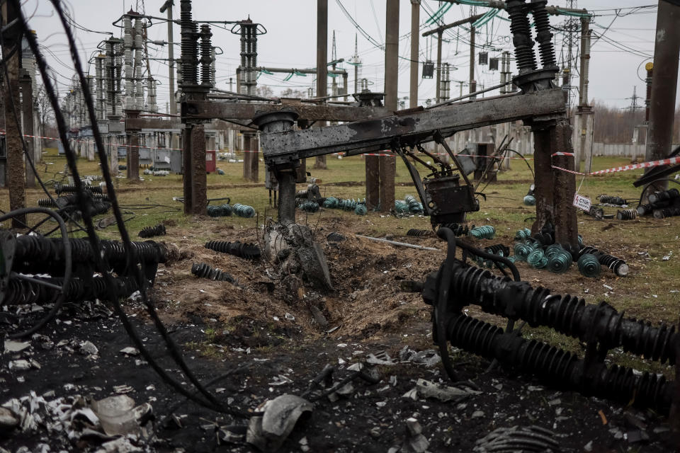 A general view of a high-voltage substation of Ukrenergo damaged by Russian military strike, as Russia's attack on Ukraine continues, in the central region of Ukraine November 10, 2022. REUTERS/Gleb Garanich