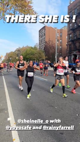<p>Jes Woods/Instagram</p> Nike coach Jes Woods supports Sheinelle Jones at NYC Marathon