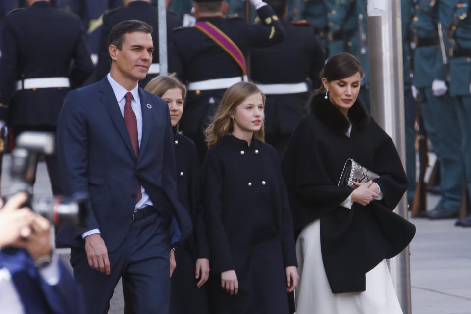 MADRID, SPAIN-February 03: ***NO SPAIN*** King Felipe VI of Spain, Queen Letizia of Spain, Crown Princess Leonor, Princess Sofia attends Opening of the 14th Legislature at Congreso de los Diputados on February 3, 2020 in Madrid, Spain. Credit: Jimmy Olsen/Media Punch /IPX