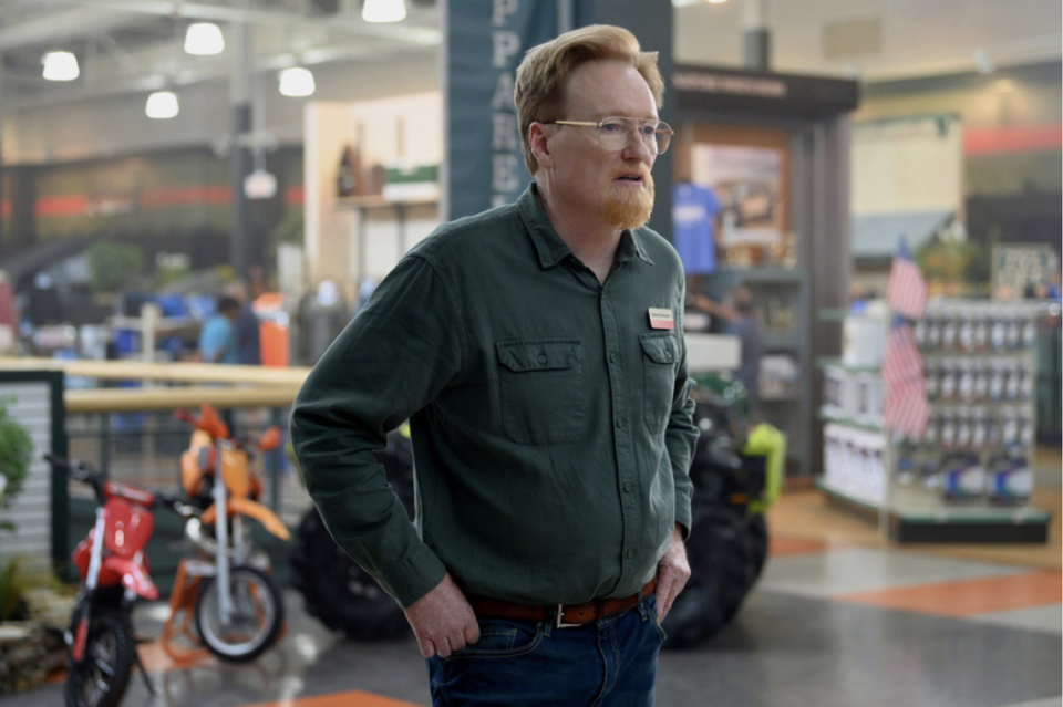 Conan O'Brien, photographed in a scene that was shot in the giant space at Northlake Mall that used to be a Dick's Sporting Goods store. Anne Marie Fox/Peacock/Universal Studios