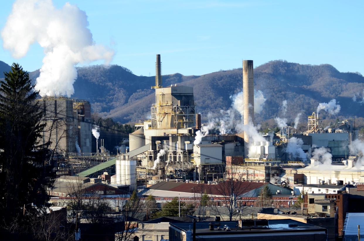 The Evergreen Packaging mill produces paper carton material at its Canton plant. The distinctive mill smell is detectable in Asheville on certain days.