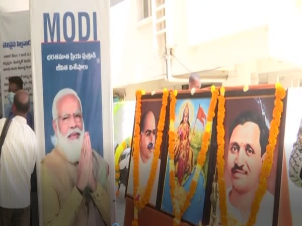 Andhra Pradesh BJP organises photo exhibition on PM Modi as part of 'Seva Aur Samarpan Abhiyan'. [Photo/ANI]