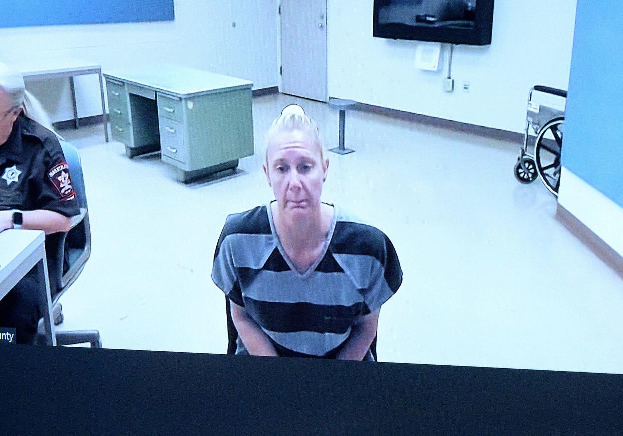 Defendant Peggy Jill Finley appears by video a preliminary hearing  Jan. 19, 2023 in Sangamon County Circuit Court.