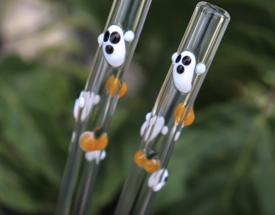 Ghost & Pumpkin Swirl Glass Drinking Straws (Photo via Etsy)