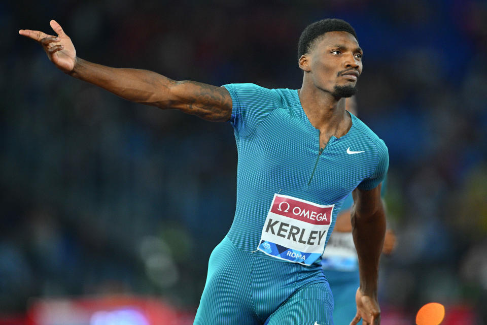 Fred Kerley, pictured here after winning the 100m at the Diamond League event in Rome.