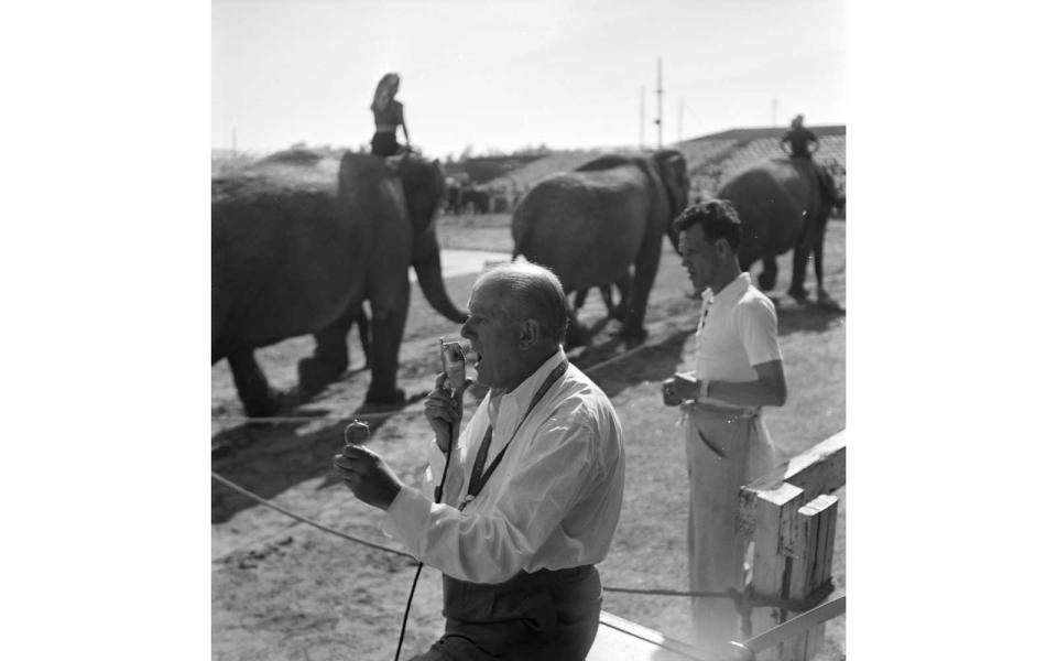<p>Performers rehearse with the circus' signature elephants in in Sarasota, Florida in 1949.</p>