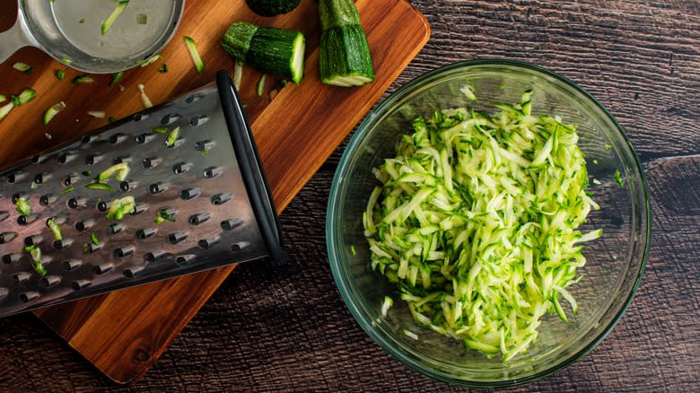 Grated zucchini in a bowl