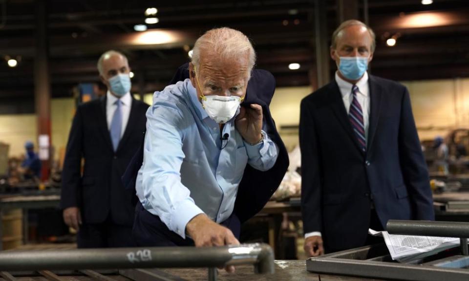 Biden at the metalworks on Thursday.