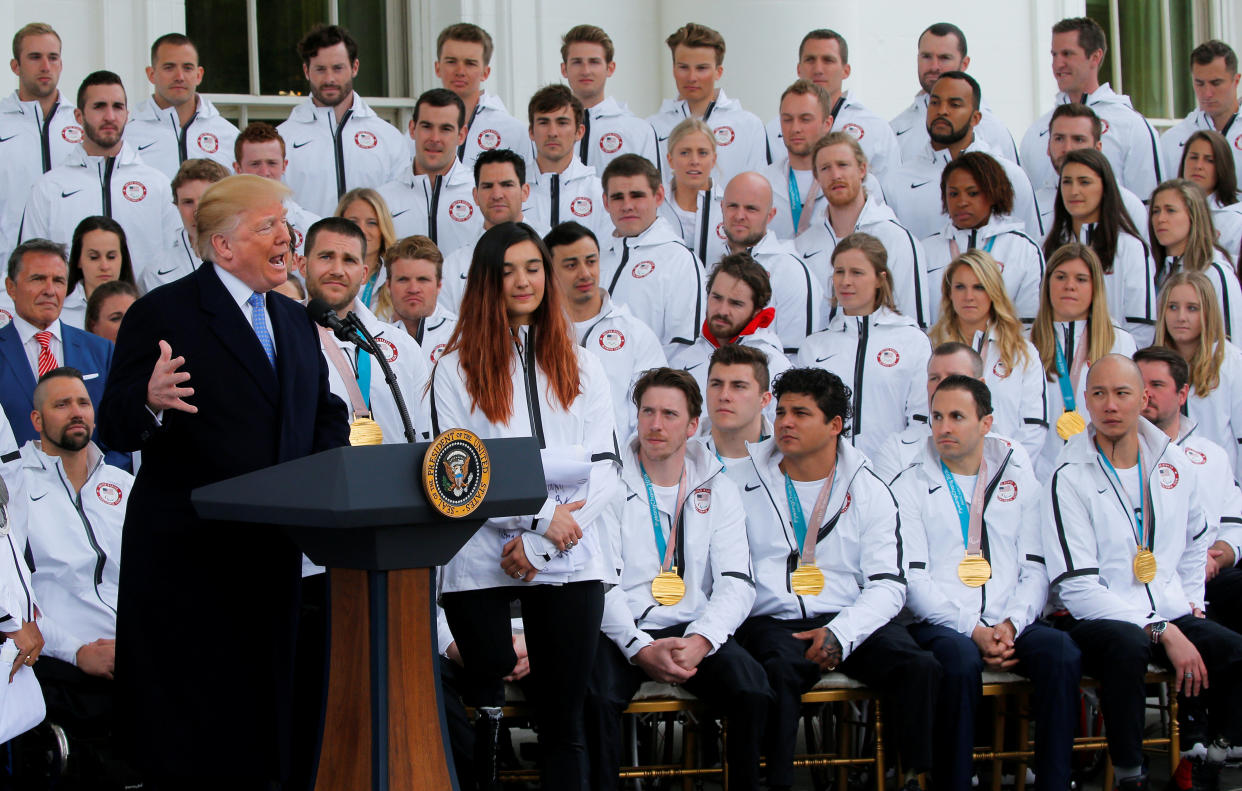 During his&nbsp;address&nbsp;to members of the 2018 U.S. Olympic and Paralympic teams, President Donald Trump said the Paralympic Games were "a little tough to watch too much." (Photo: Brian Snyder/Reuters)
