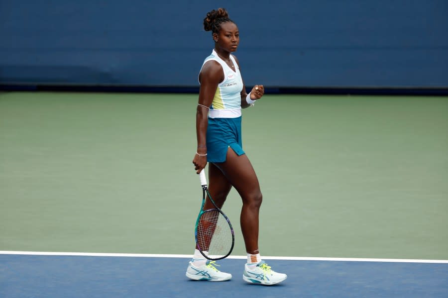 Alycia Parks of the United States celebrates a point against Daria Kasatkina during their Women’s Singles First Round match on Day Two of the 2023 U.S. Open at the USTA Billie Jean King National Tennis Center on Aug. 29, 2023, in the Flushing neighborhood of the Queens borough of New York City. (Photo by Sarah Stier/Getty Images)