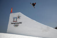 <p>PYEONGCHANG-GUN, SOUTH KOREA – FEBRUARY 08: An athlete in action during Slopestyle training ahead of the PyeongChang 2018 Winter Olympic Games. (Getty Images) </p>