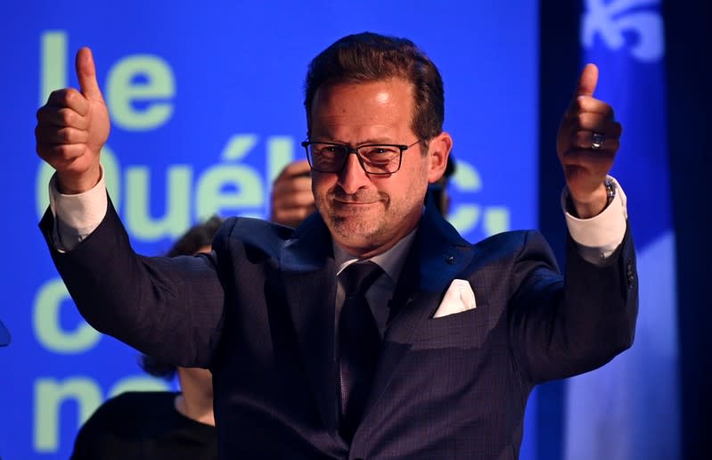FILE PHOTO: Bloc Quebecois leader Yves-Francois Blanchet reacts after Canada's federal election in Montreal