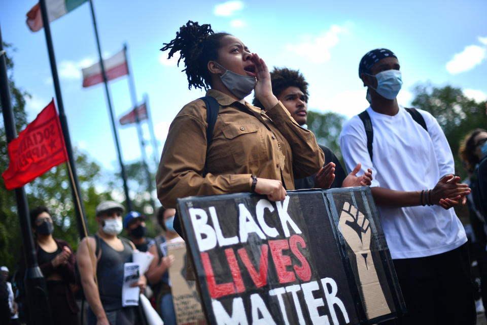 People at an All BLack Lives UK protest at Marble Arch, London, sparked by the death of George Floyd, who was killed on May 25 while in police custody in the US city of Minneapolis.