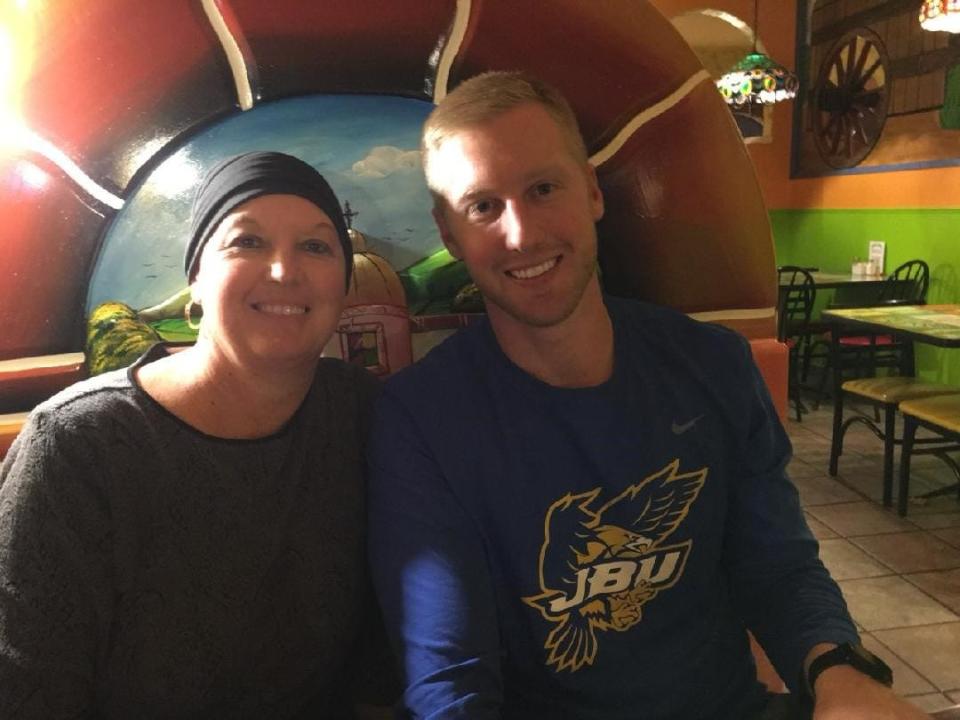 Beth Schauss with son Drew after her cancer diagnosis.