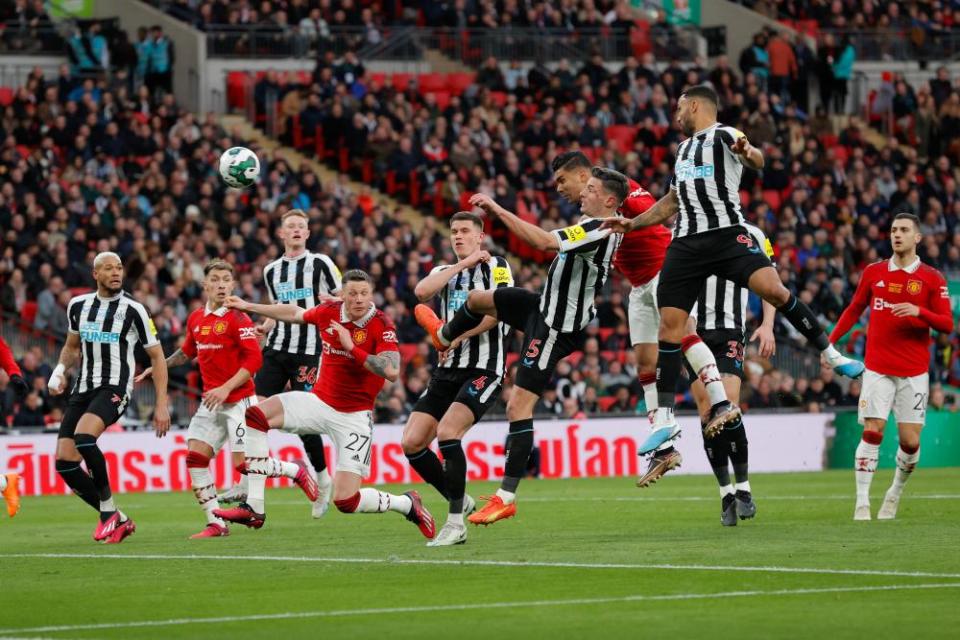 Manchester United's Casemiro scores the first goal.