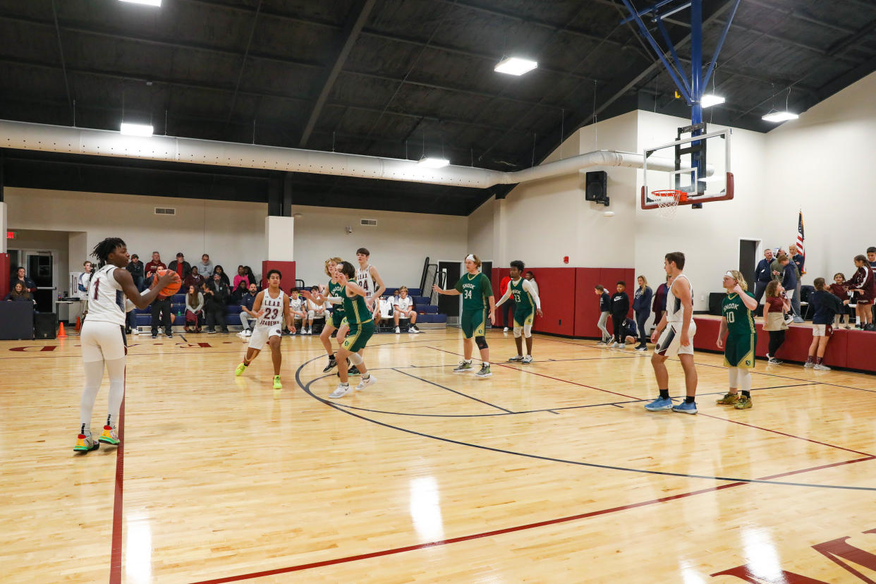 L.E.A.D.'s Treymar Jones sets up the offense early in the second half versus Snook Christian Academy.