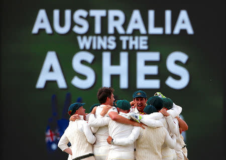 Cricket - Ashes test match - Australia v England - WACA Ground, Perth, Australia, December 18, 2017. Australian players celebrate after winning the third Ashes cricket test match. REUTERS/David Gray