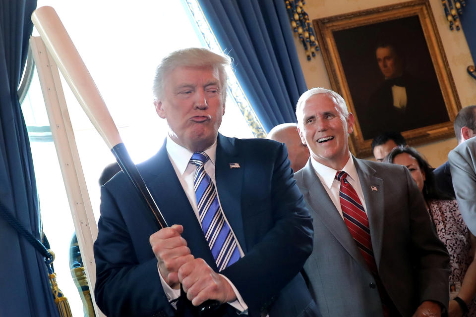 President Donald Trump awarded the Medal of Freedom to three athletes at the White House on Friday. (REUTERS)