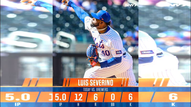 塞維里諾（Luis Severino）轉戰大都會球季初登板5局挨12安。（圖／翻攝自SNY Mets推特）