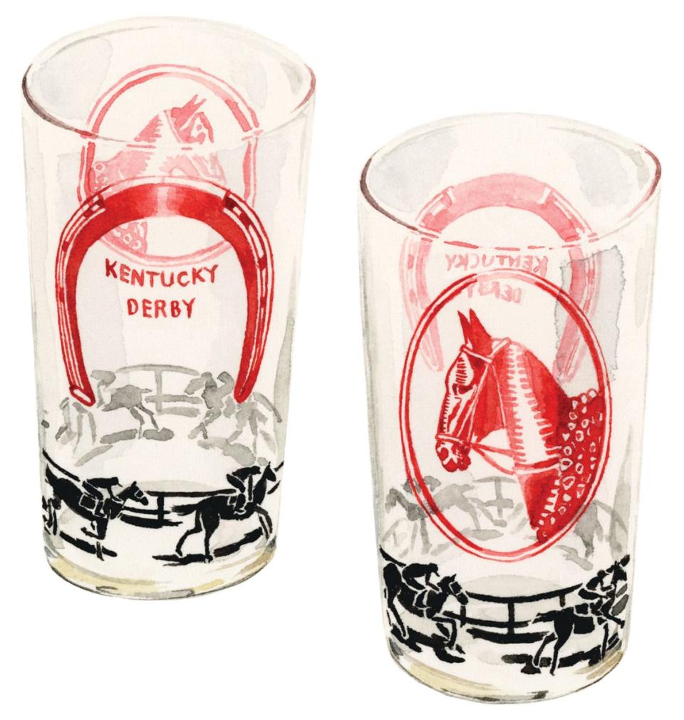 illustration of kentucky derby themed drinking glasses