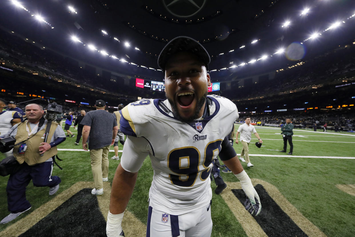 “Madden” predicts a massive game from Aaron Donald on Sunday. (Getty)