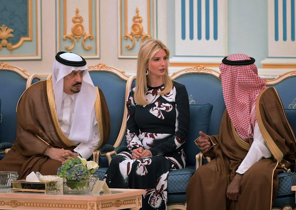 Ivanka Trump is seen at the ceremony where her father received the Order of Abdul-Aziz Al Saud medal at the Saudi Royal Court on May 20, 2017.