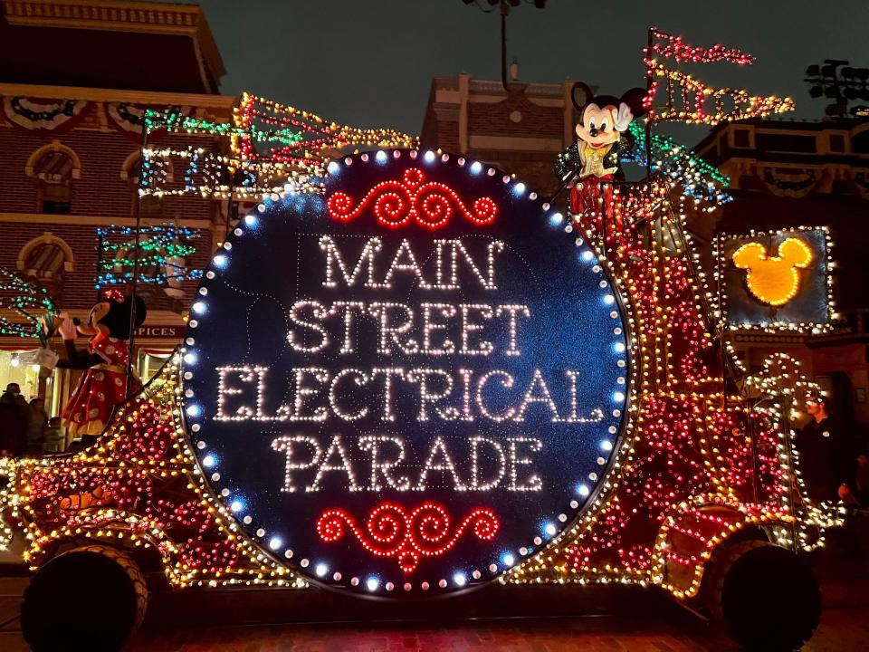 shot of one of the floats during the main street electrical parade at disneyland