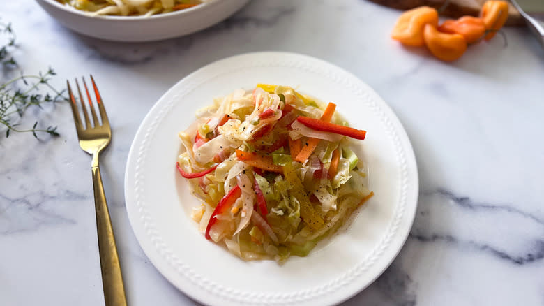 spicy Jamaican cabbage on plate