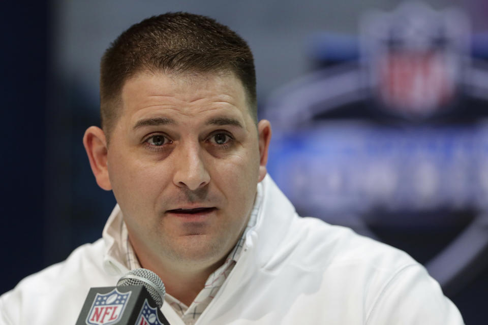 FLE - In this Feb. 25, 2020, file photo, New York Giants head coach Joe Judge speaks during a press conference at the NFL football scouting combine in Indianapolis. The NFL Draft is April 23-25, 2020. (AP Photo/Michael Conroy, File)