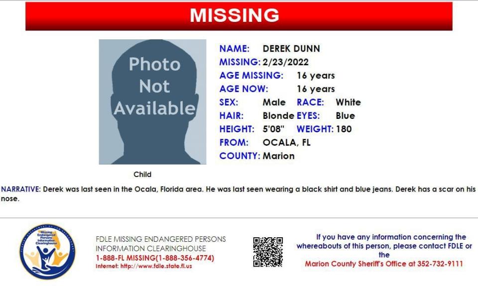 Derek Dunn was last seen in the Ocala area on Feb. 23, 2022.