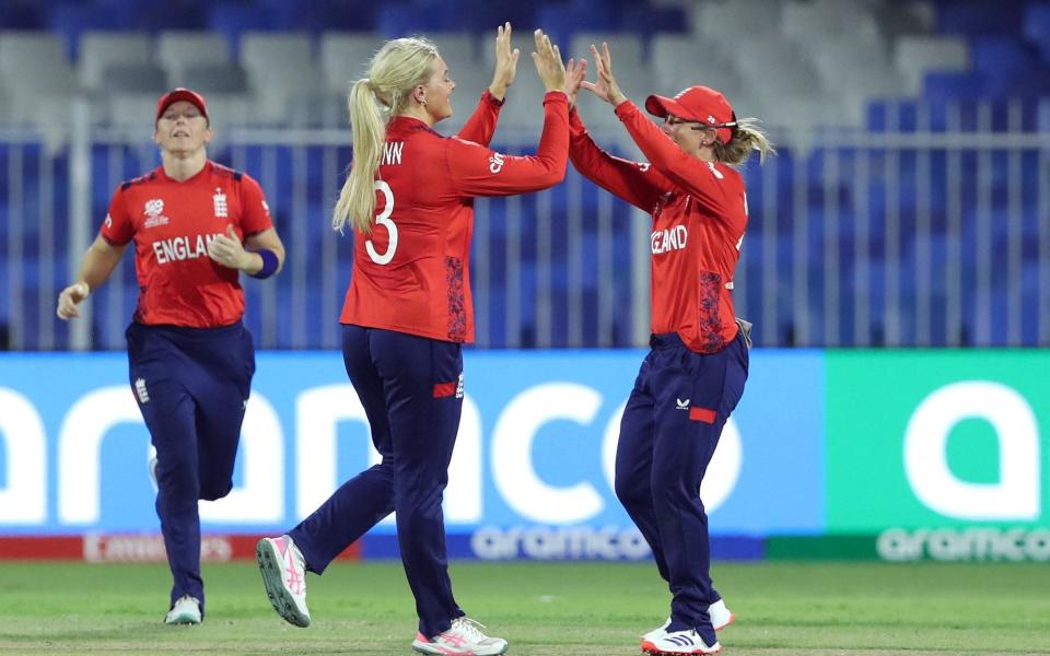 England celebrate the second South Africa wicket