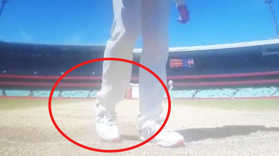 Steve Smith on the stump camera appearing to scuff up the Pant's guard (pictured) at the crease.