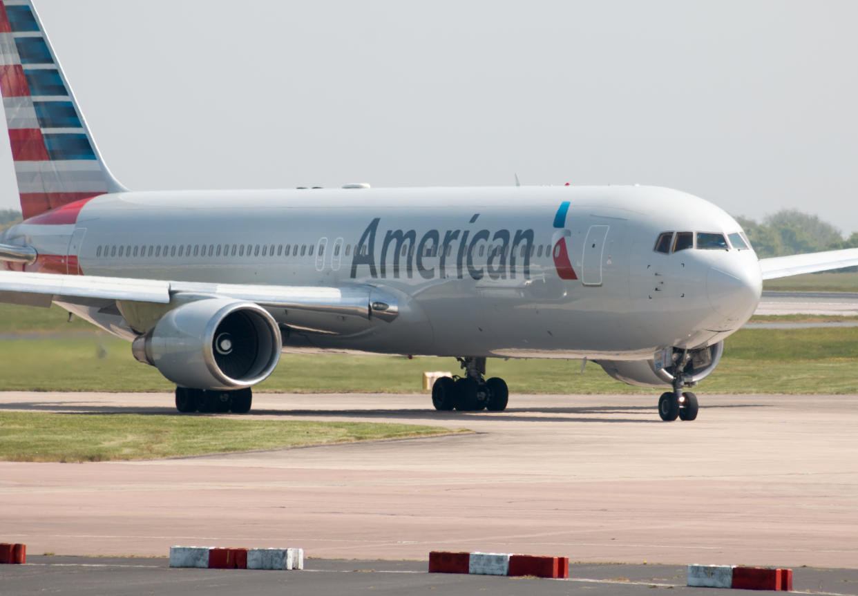 Manchester, United Kingdom - May 11, 2017: American Airlines Boeing 767-300 wide-body passenger plane (N379AA) taxiing on Manchester International Airport tarmac.