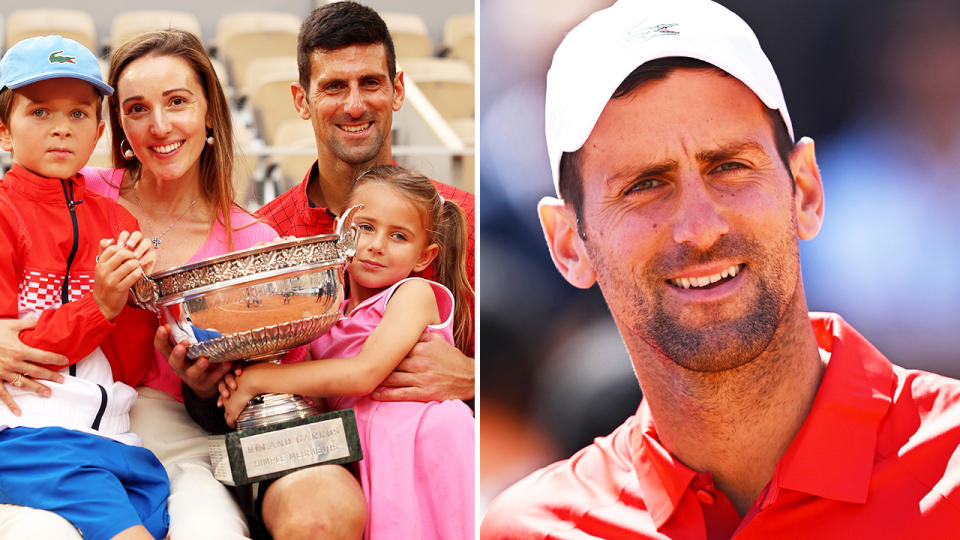 Novak Djokovic, pictured here with his wife and children.