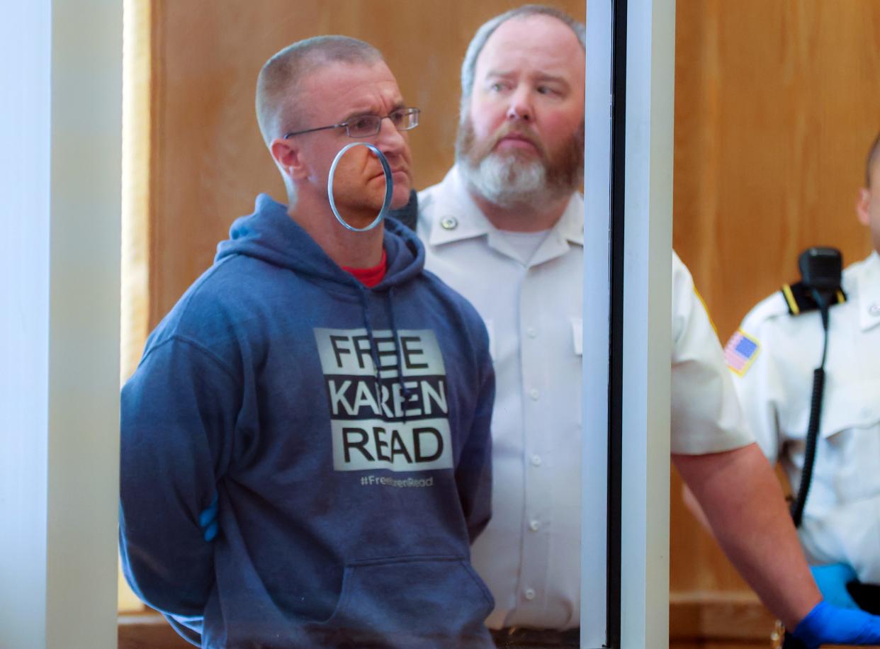 "Turtleboy" blogger Aidan Kearney is arraigned on witness intimidation charges in connection with the Karen Read murder case at Stoughton District Court on Monday, Oct. 11, 2023. Kearney was released on his own recognizance.