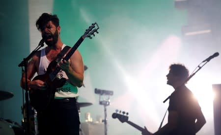 FILE PHOTO: The band "Foals" perform on "The Pyramid" stage at Worthy Farm in Somerset during the Glastonbury Festival